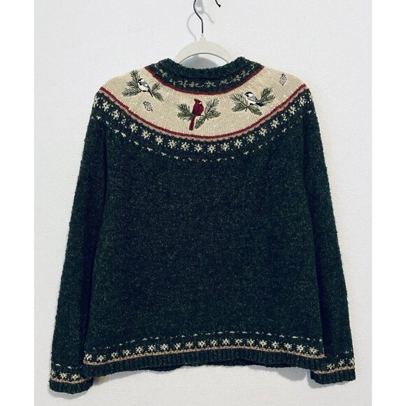 Croft And Barrow Cardigan Sweater Womens XL Green Embroidered Birds Silk Wool - Picture 4 of 8